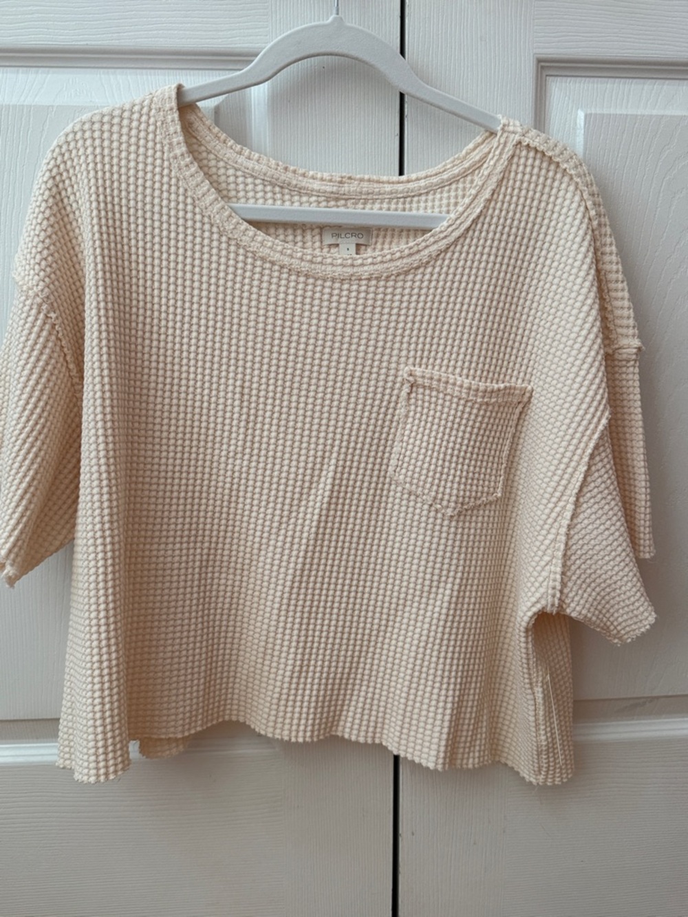 Pilcro Cream Waffle-Knit Boxy Crop Top